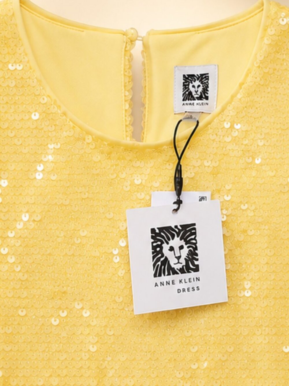 Anne Klein Lemon Yellow Sequin Shift Dress Cocktail Party Glam Size 6 NWT - Picture 5 of 9
